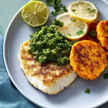 Tilapia with Sweet Potato Cakes and Zesty Chimichurri Delight 9 Tilapia with Sweet Potato Cakes and Chimichurri