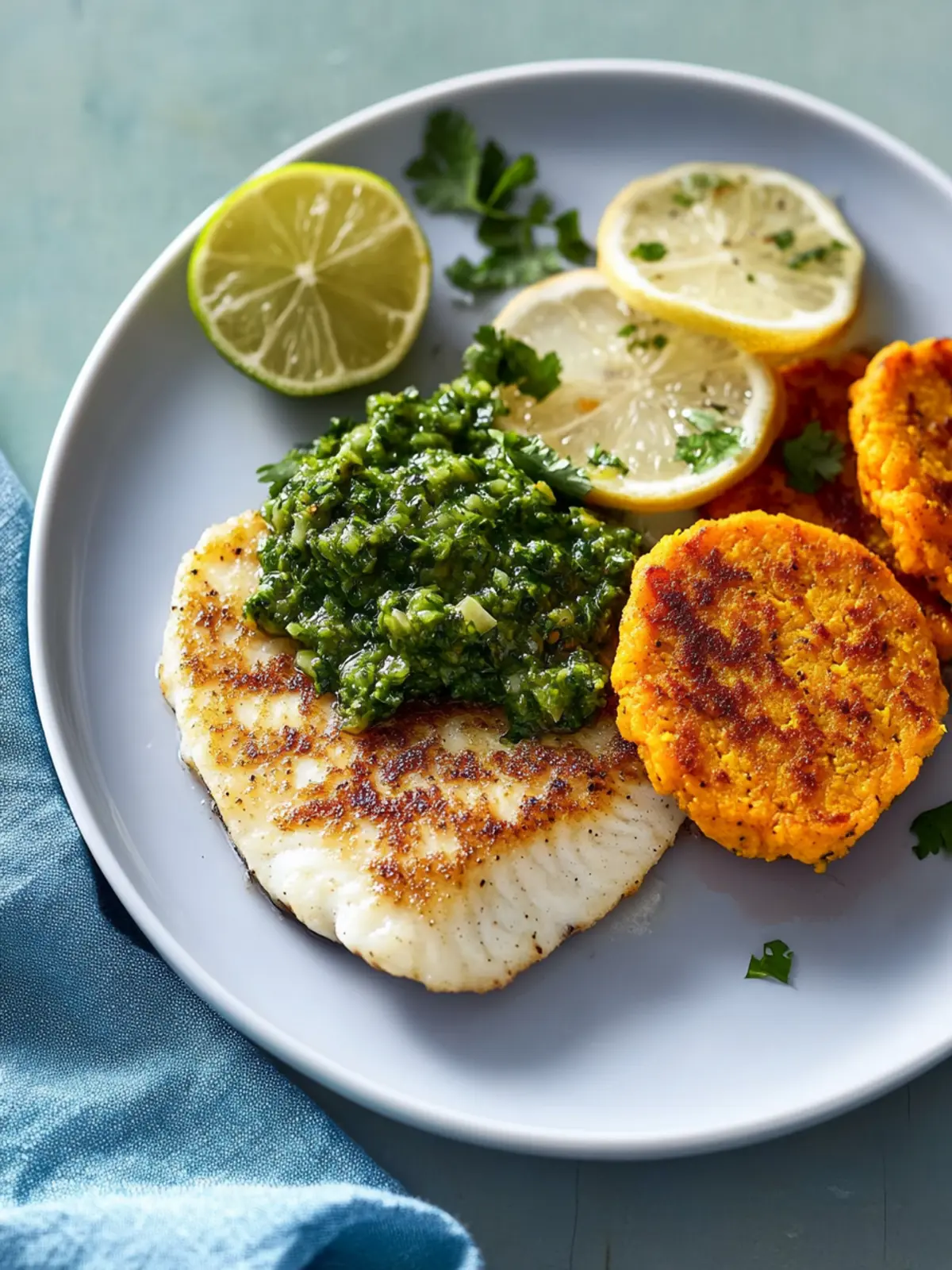 Tilapia with Sweet Potato Cakes and Zesty Chimichurri Delight 5 Tilapia with Sweet Potato Cakes and Chimichurri