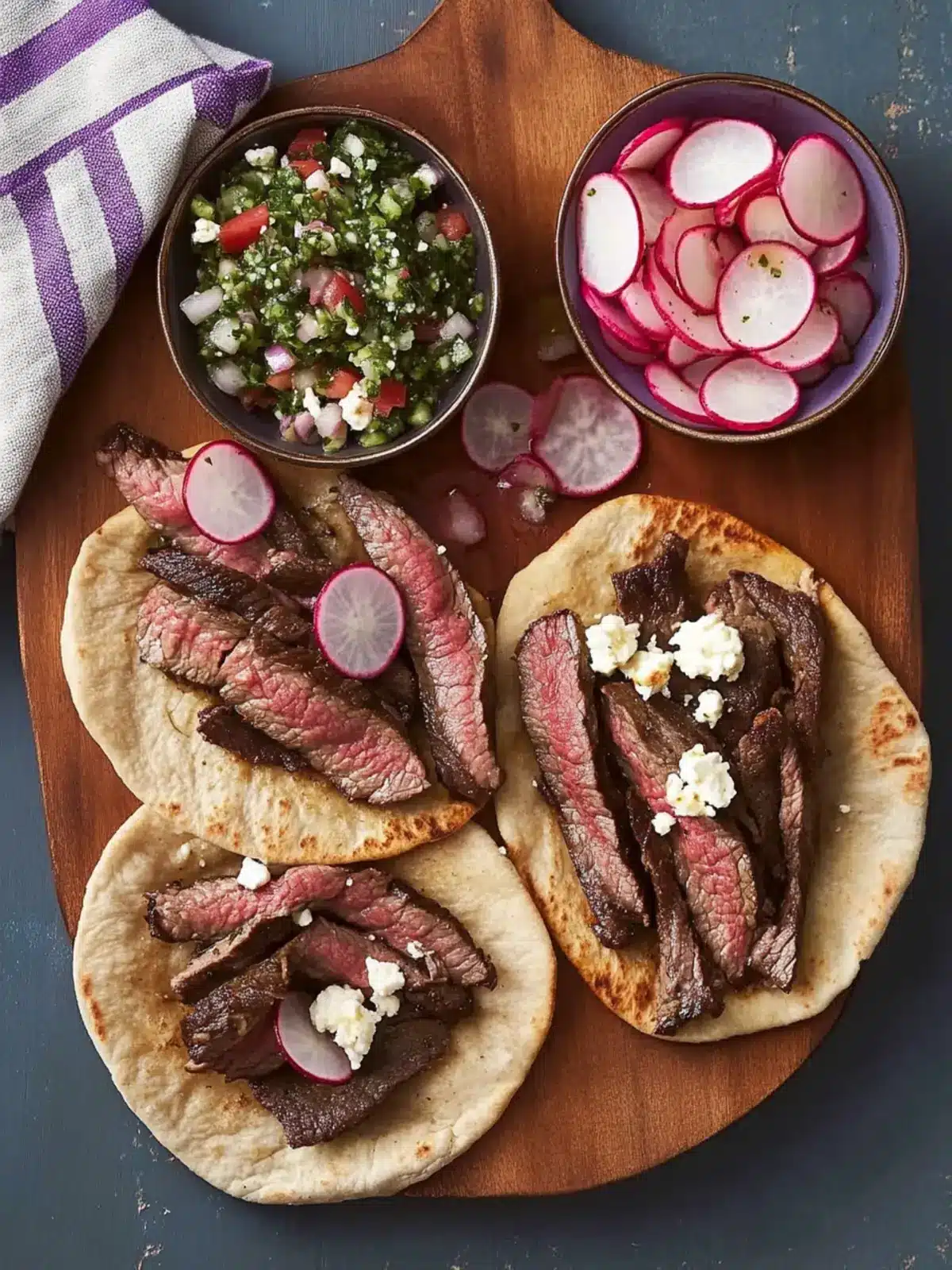 Steak and Roasted Radish Pitas with Feta Salsa Bliss 4 Steak and Roasted Radish Pitas with Feta Salsa