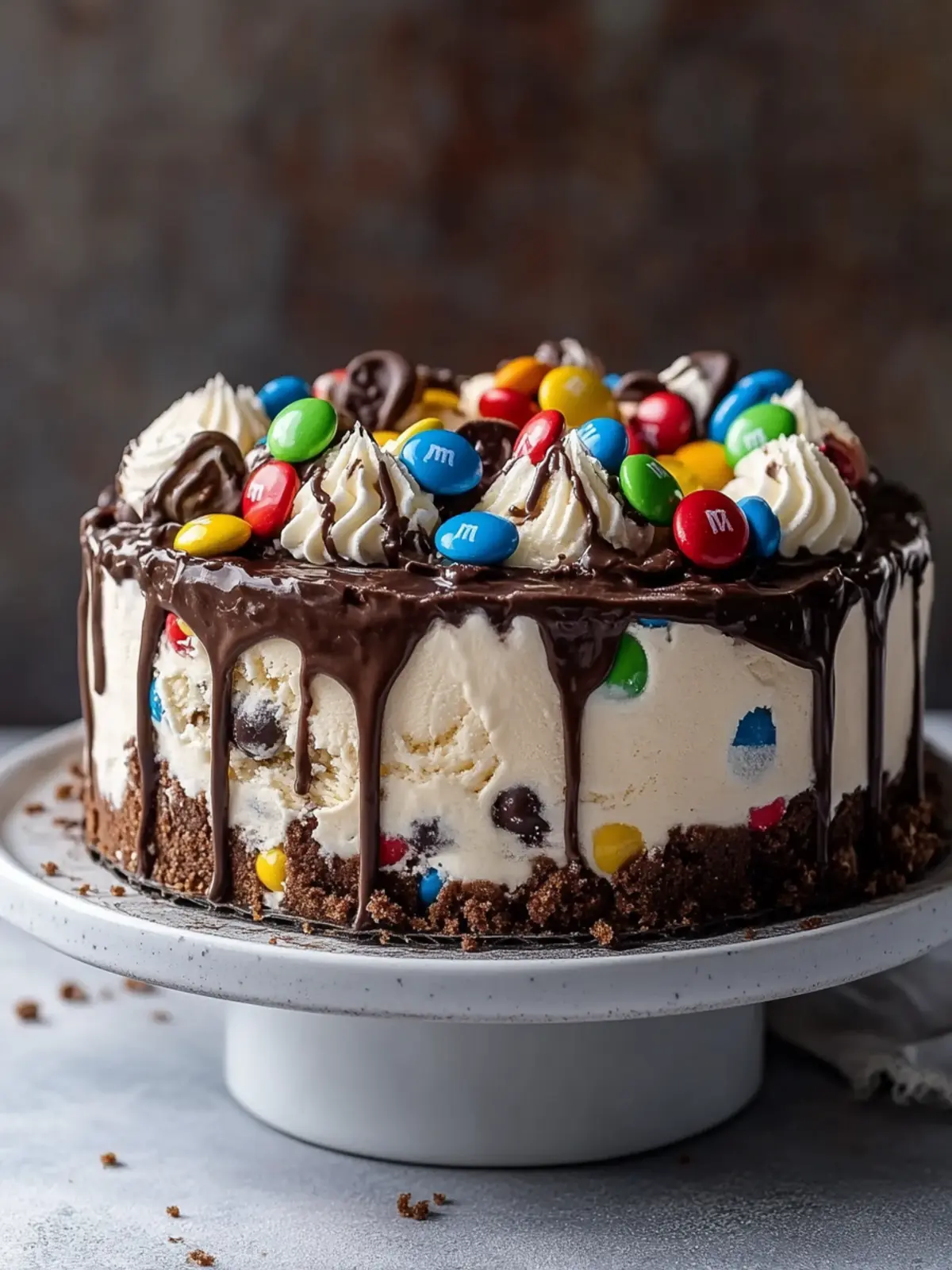 Decadent Chocolate M&M’s Cookie Dough Ice Cream Cake Delight 2 Chocolate M&M’s Cookie Dough Ice Cream Cake