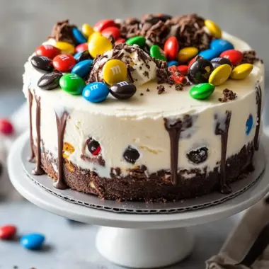 Decadent Chocolate M&M’s Cookie Dough Ice Cream Cake Delight 10 Chocolate M&M’s Cookie Dough Ice Cream Cake