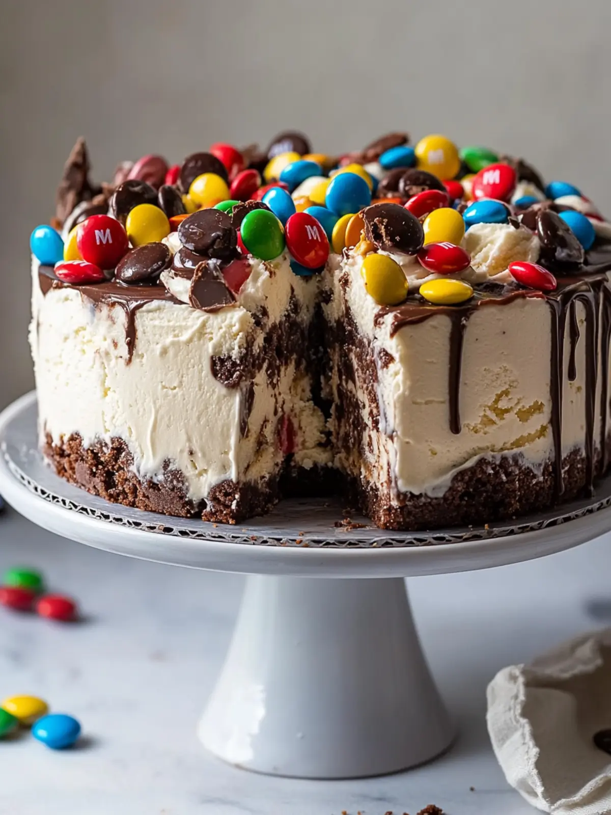 Decadent Chocolate M&M’s Cookie Dough Ice Cream Cake Delight 3 Chocolate M&M’s Cookie Dough Ice Cream Cake