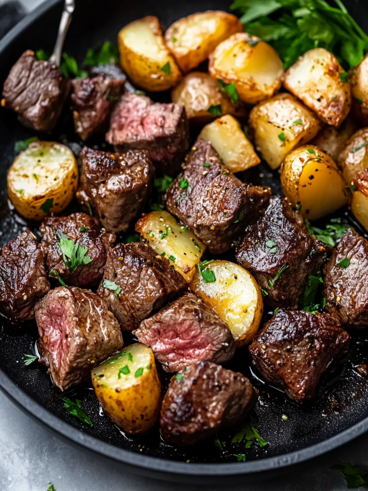 Garlic Butter Steak Bites and Potatoes in 20 Minutes Flat 5 Garlic Butter Steak Bites and Potatoes