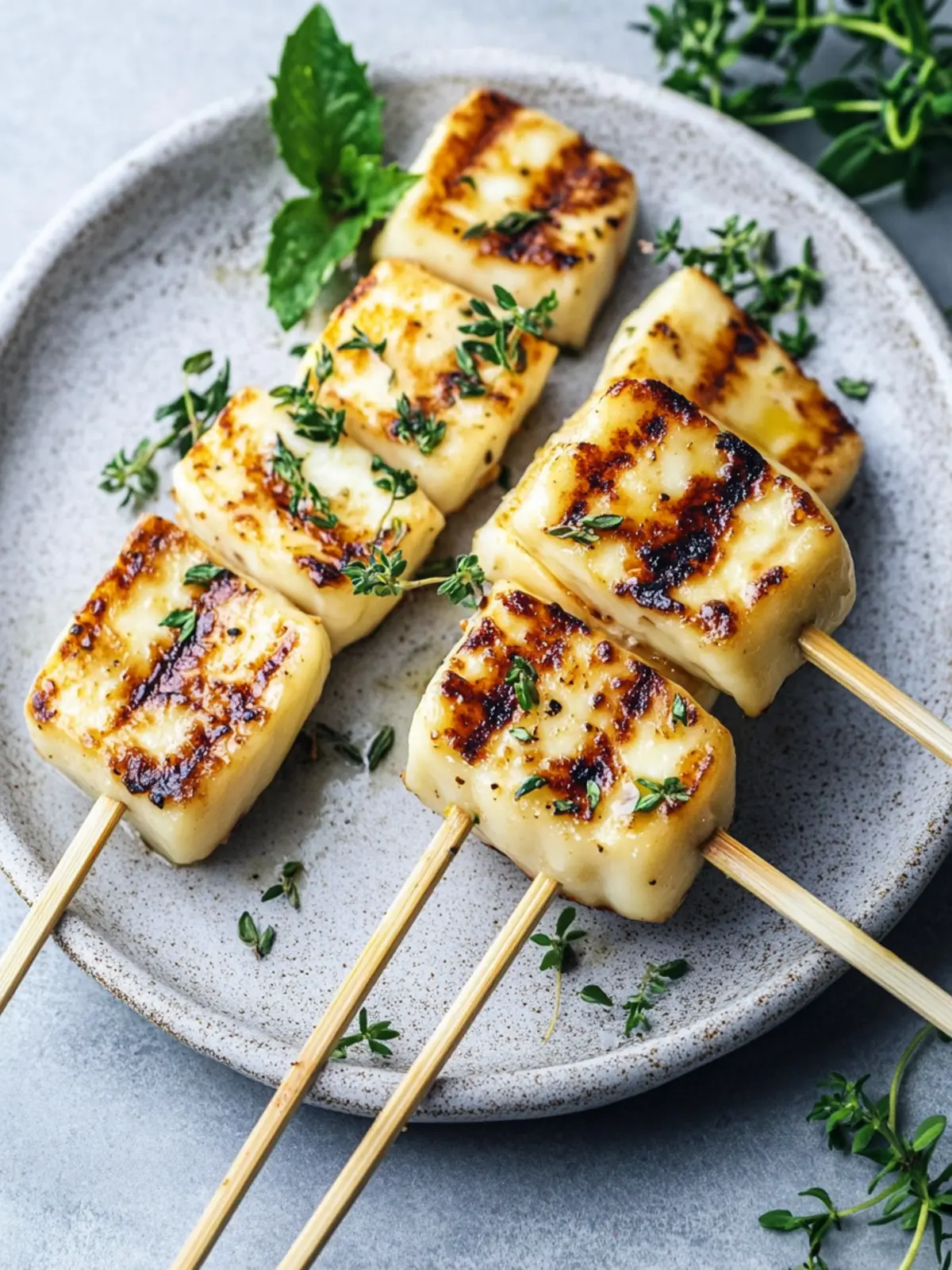 Grilled Halloumi Skewers with Zesty Lemon & Thyme Bliss 2 Grilled Halloumi Skewers