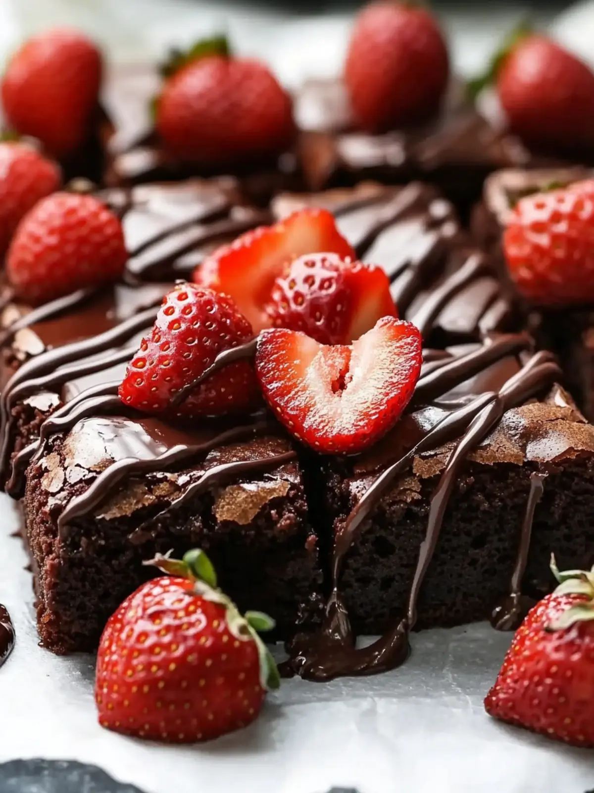 Fudgy Chocolate Brownies with Strawberries and Ganache Bliss 4 Fudgy Chocolate Brownies with Strawberries and Ganache
