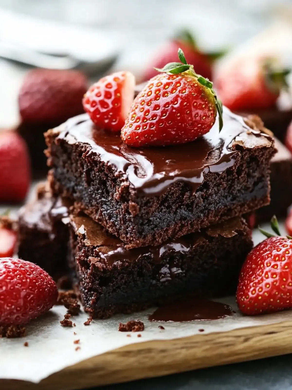 Fudgy Chocolate Brownies with Strawberries and Ganache Bliss 2 Fudgy Chocolate Brownies with Strawberries and Ganache