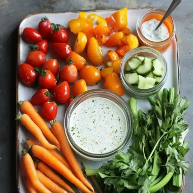 Delicious Raw Vegetables with Ranch Dip for Healthy Snacking 9 RAW VEGETABLES WITH RANCH DIP