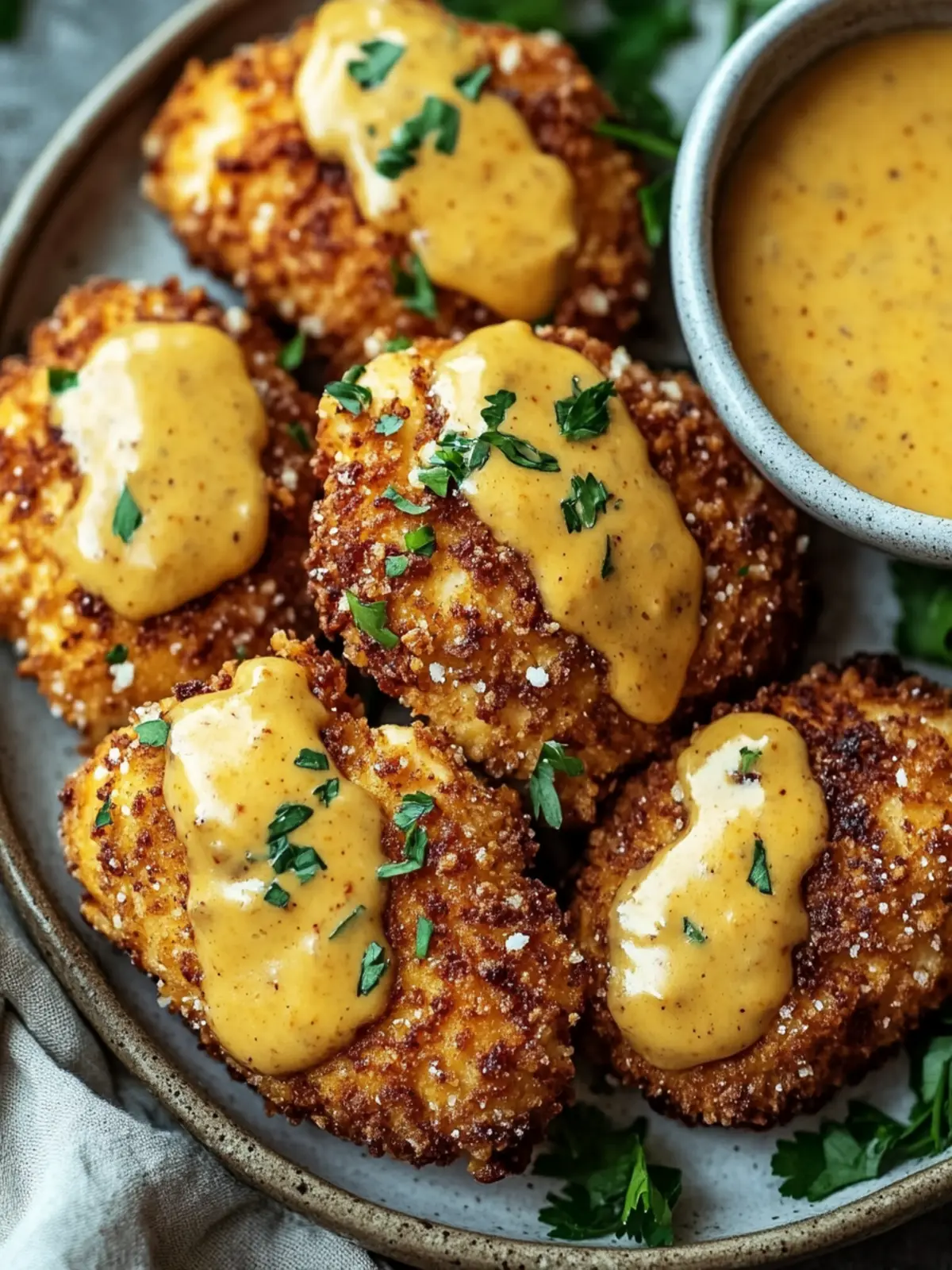 Savory Pretzel Chicken with Mustard-Cheddar Sauce Surprise 5 Pretzel Chicken with Mustard-Cheddar Sauce