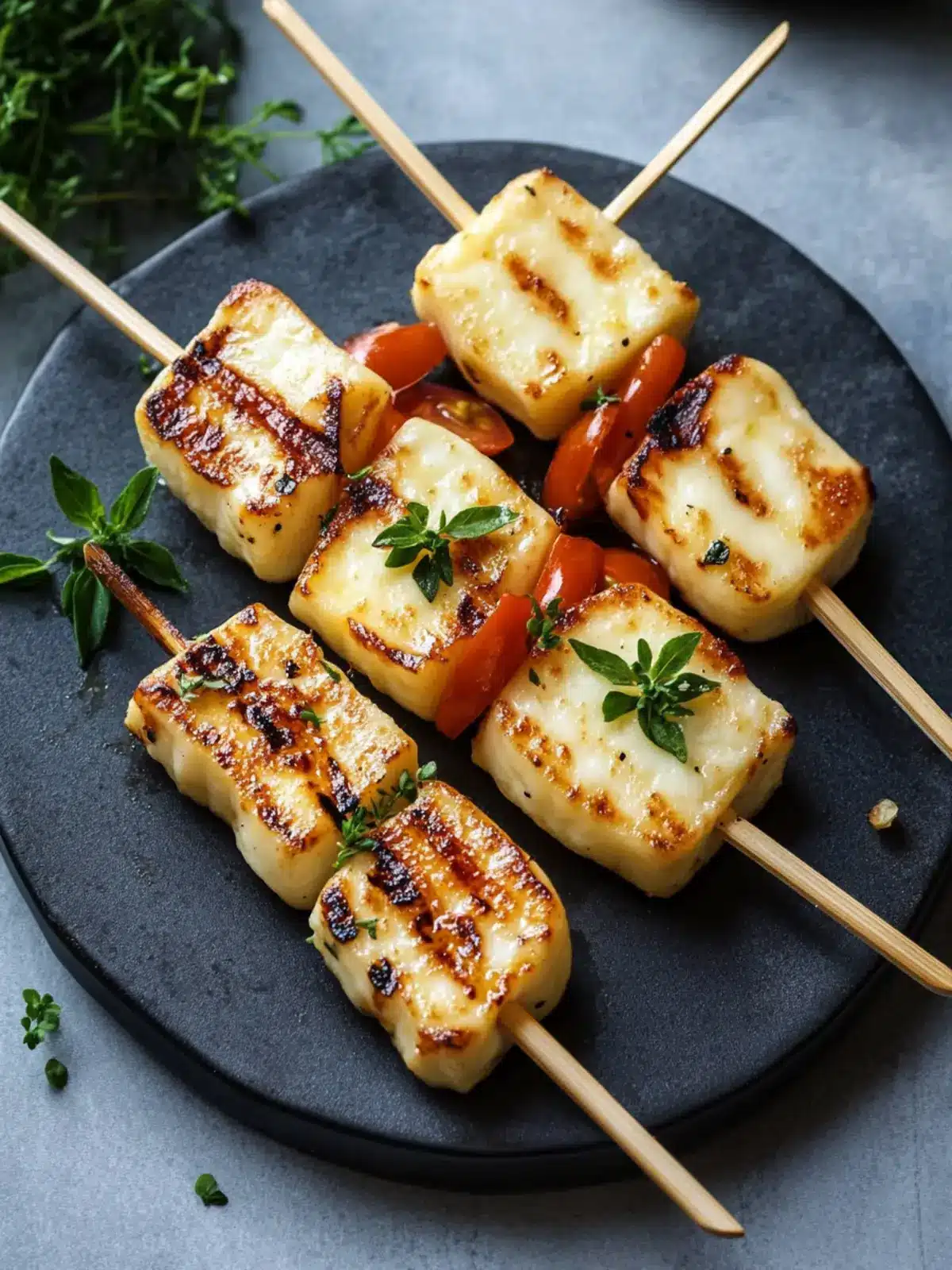 Grilled Halloumi Skewers with Zesty Lemon & Thyme Bliss 4 Grilled Halloumi Skewers