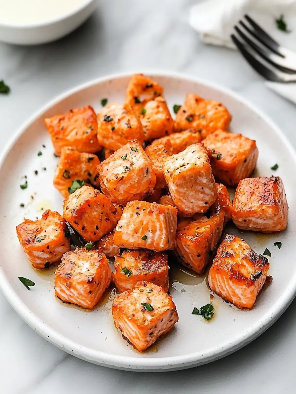 Lemon Garlic Air Fryer Salmon Bites Ready in 10 Minutes 4 Air Fryer Salmon Bites