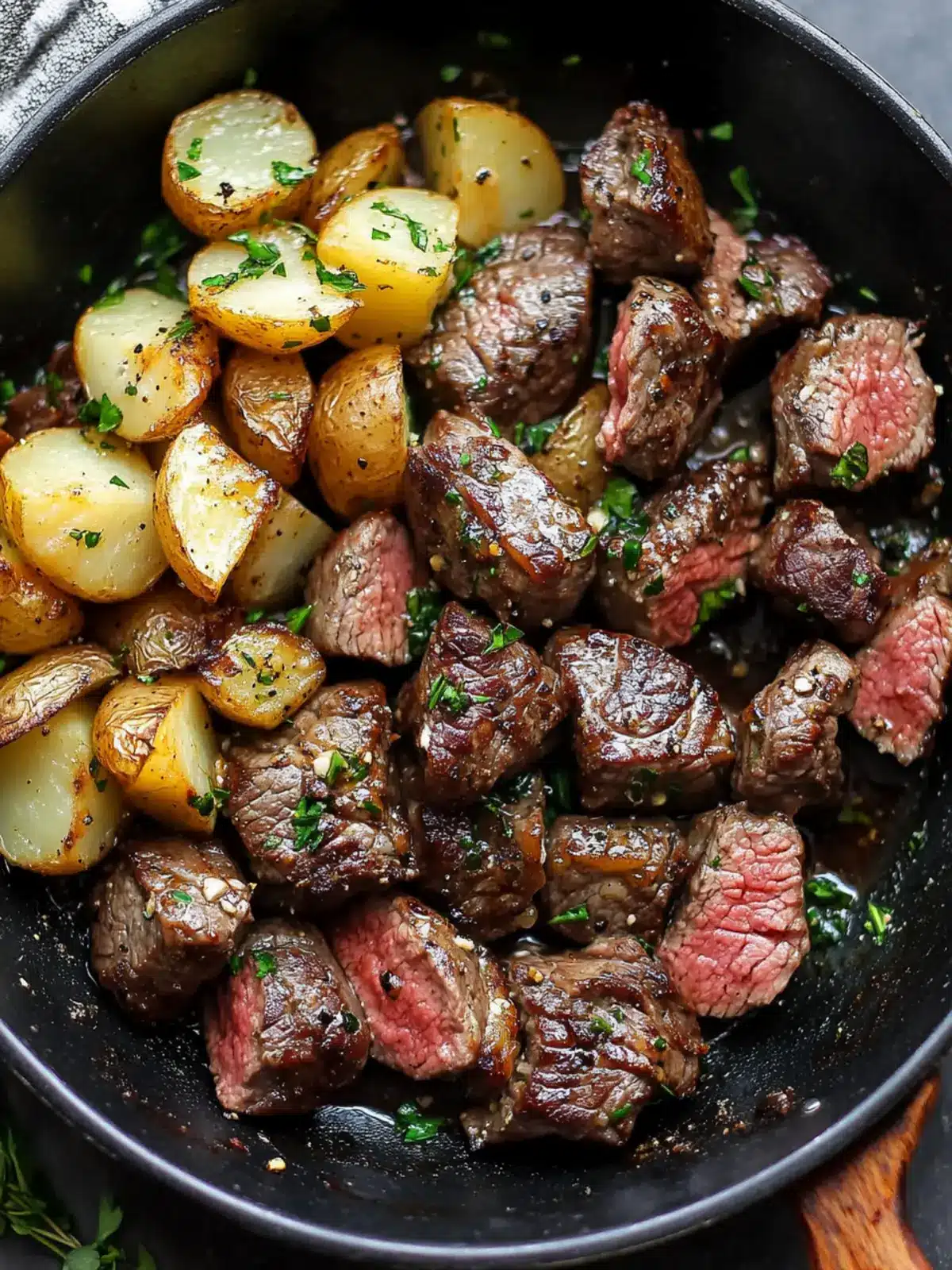 Garlic Butter Steak Bites and Potatoes in 20 Minutes Flat 3 Garlic Butter Steak Bites and Potatoes