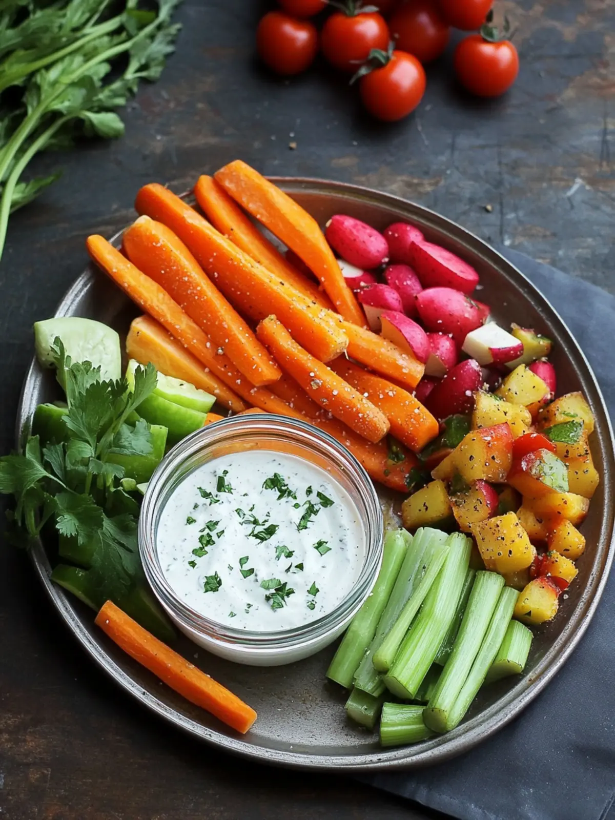 Delicious Raw Vegetables with Ranch Dip for Healthy Snacking 3 RAW VEGETABLES WITH RANCH DIP
