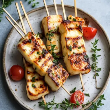 Grilled Halloumi Skewers with Zesty Lemon & Thyme Bliss 9 Grilled Halloumi Skewers