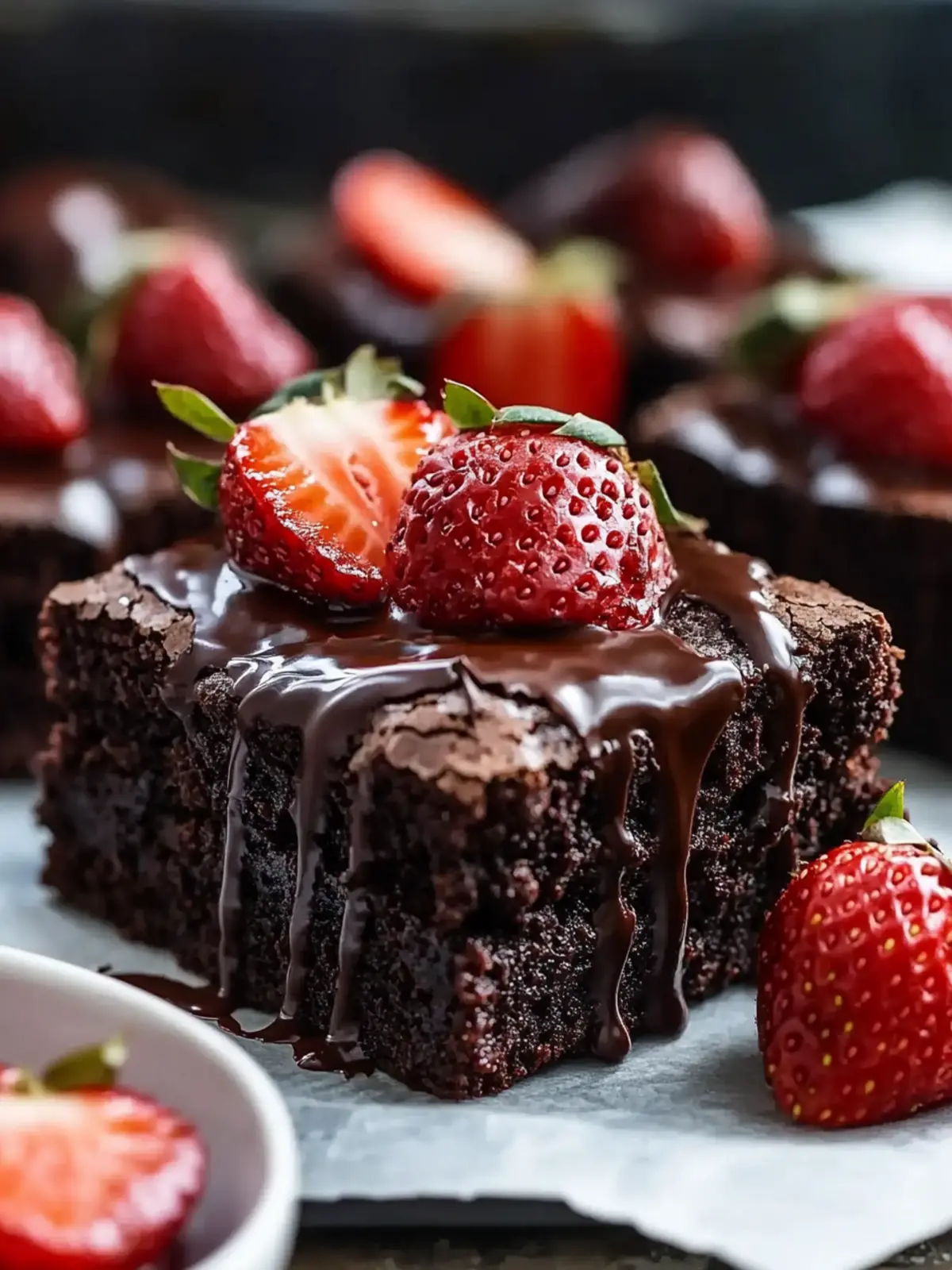 Indulge in Fudgy Chocolate Brownies with Strawberries and Ganache 4 Fudgy Chocolate Brownies with Strawberries and Ganache