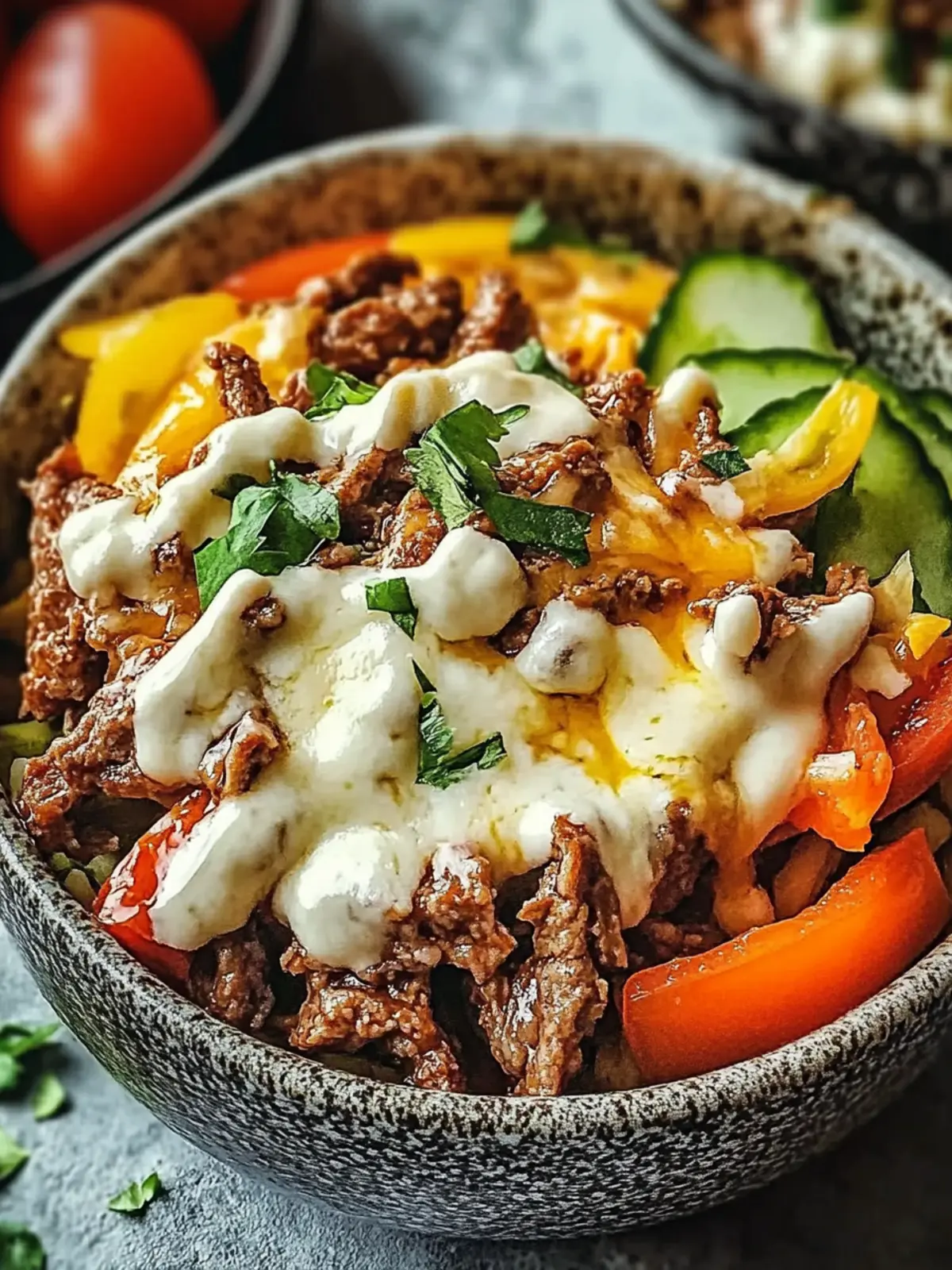 Savory Philly Cheesesteak Bowl: Low-Carb Delight in 30 Minutes 4 Philly Cheesesteak Bowl