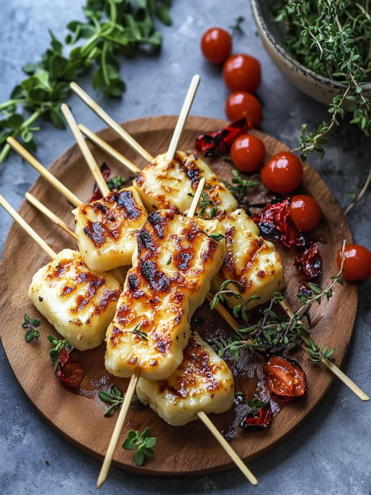 Grilled Halloumi Skewers with Zesty Lemon & Thyme Bliss 3 Grilled Halloumi Skewers